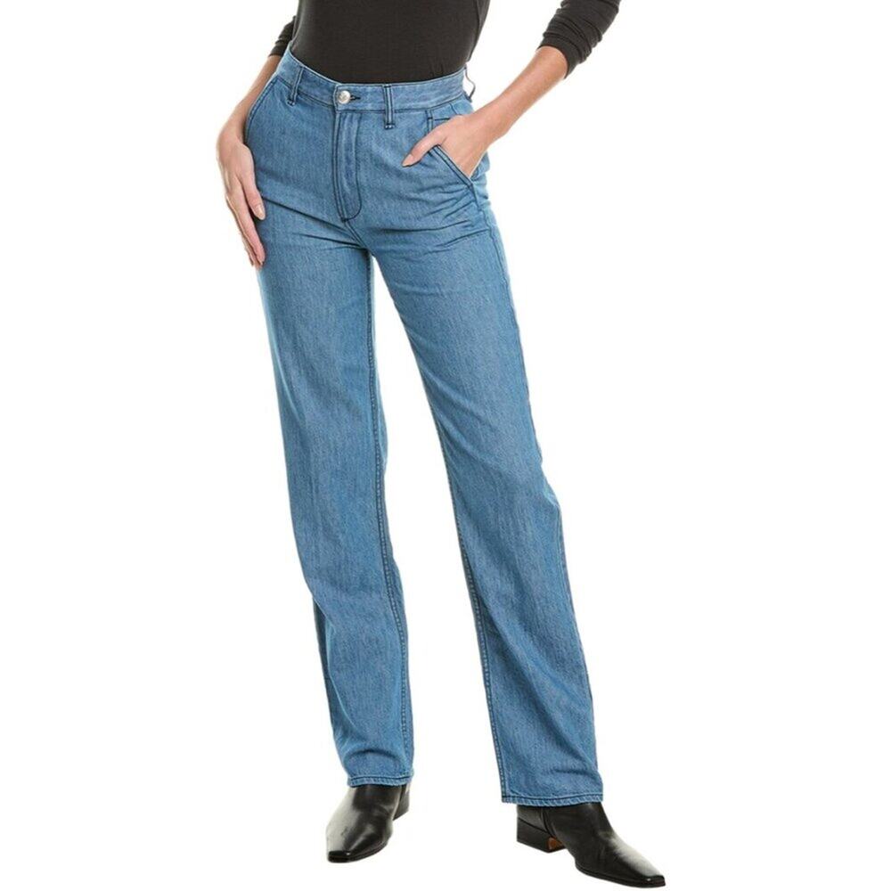 Rag & Bone Alex Tailored Denim Dark Indigo Linen-Blend Straight Jean Size 25